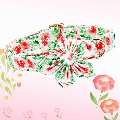 Lionheart glory Dog Collar Flowers Collar Floral Dog Collar with Flower Spring Summer Cute Collar Dog Boy or Girl Dog Collars Soft Durable Adjustable Dog Collars for Large Dogs, Red Roses