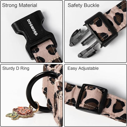 DOGWONG Fall Leopard Dog Collar- Cute Classic Animal Dog Collars Adjustable Girl Dog Collar for Small Medium Large Dogs L