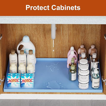 Extra Thick Silicone Mat Waterproof with Raised Edge 22" x 19", Under Sink Mat for Kitchen & Bathroom, Kitchen Cabinet Liner, Multi-Purpose for Storage & Protection, Blue