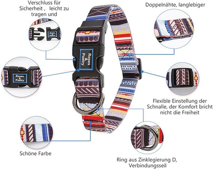 Roses&Poetry Dog Collar with Colourful Stripe Patterns, Adjustable Durable Puppy Collars for Small Medium Large Dogs (Stripe-XS)