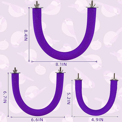 Rypet U Shape Parrot Perch Stand Toy for Paw Grinding Clean Stick Exercise, Rough-Surfaced Quartz Bird Perch Standing Cage Accessories for for Small Parakeets Cockatiels Conures Macaws (Purple XL)