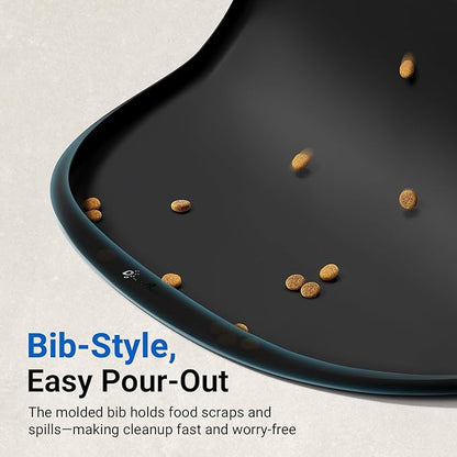 DownyPaws Cat Food Mats for Floors Waterproof, BPA Free Silicone Pet Feeding Mat, Non-Slip Pet Food Mat with High Raised Edge, Cat Placemat for Messy Drinkers, 18"×12.5", Black