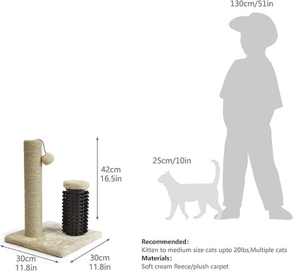 Amazon Basics Cat Scratching Post with Self Groomer for Indoor Cats & Kittens, Small (16.5" H), Beige