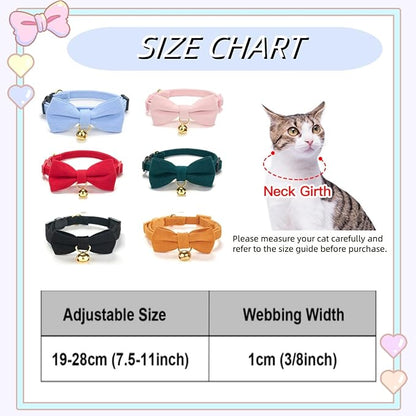 Soft Corduroy Cat Collar with Bell and Bowtie, Safety Breakaway Clasp, Adjustable for Kitten and Cats Orange Color.