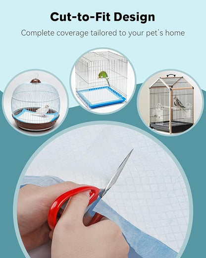 Pawfly 40 Sheets Disposable Bird Cage Liners, 23.6" x 23.6", Super Absorbent Leak-Proof Bird Cage Paper Liners Cuttable Birdcage Liners Parakeet Cage Liners Cushion Pad Mat Accessories for Pet Animals