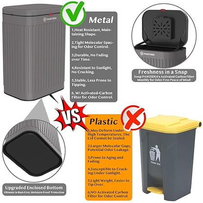 PAWZIDEA Dog Poop Trash Can Outside Wall Mount Odor Control, 2.1 Gallon Small Dog Poop Can Outdoor with Lid No Smell, Hang on Fence, Garbage, Backyard, Dog Waste Can Container, Activated Carbon Filter