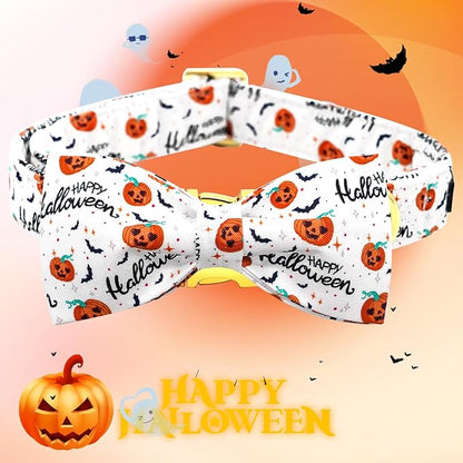 Halloween Dog Collar, Pet Collar Bow Pumpkin Pet Collar Girl Boy Holiday Collars Gift Bow Cute Soft Puppy Collars for Medium Dogs