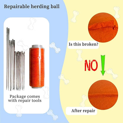 Herding Ball for Dogs, Dual Layered Herding Dog Ball Set for Australian Shepherd, Cattle, Collie, for Dog, Agility Equipment- Free Training Book (Orange, 24 inch)