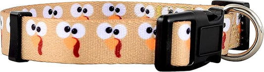 Native Pup Thanksgiving Dog Collar- Fall Collars for Dogs- Autumn Leaf, Turkey, Pumpkin Pie, Holiday Leaves- Girl Boy Puppy- Adjustable for Small, Medium, Large Breeds (Turkey Face, Medium)