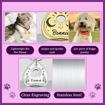 Goth Cat Tags Personalized Halloween Gifts for Dogs, Spooky Pet ID Tags,Boo Basket Stuffers, Summon My Mom Dad,Custom Anti-Lost Dog Name Collar Plate for Small Large Dogs Cats