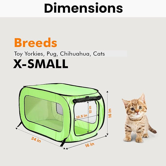 Beatrice Home Fashions Portable, Collapsible, Pop Up Kennel Travel Cat and Dog Crate, 24" L x 16.6" W x 16" H, Green