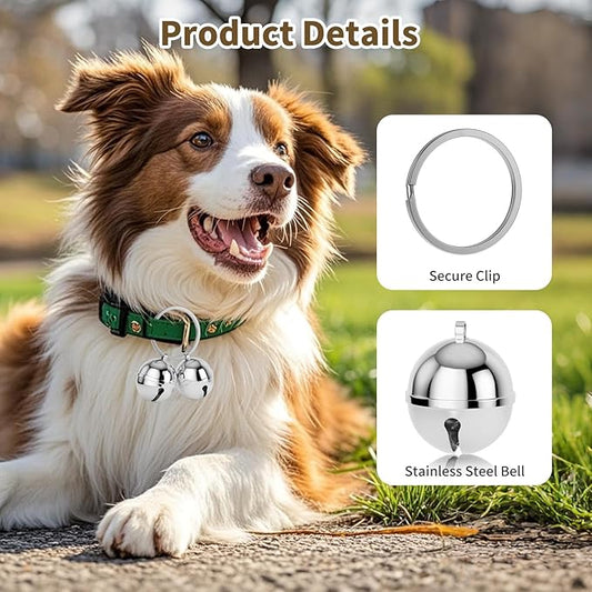 Dog Collar Bells, 2 Pack Extra Loud Dog & Cat Bells for Tracking & Safety, Stainless Steel Pet Tracker Training Bells for Small Medium Large Dogs & Cats (Silver)