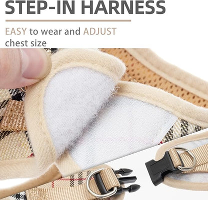 PUPTECK Adjustable Dog Harness Collar and Leash Set Step in No Pull Pet Harness for Small Medium Dogs Puppy and Cats Outdoor Walking Running, Soft Mesh Padded Reflective Vest Harnesses, Beige S