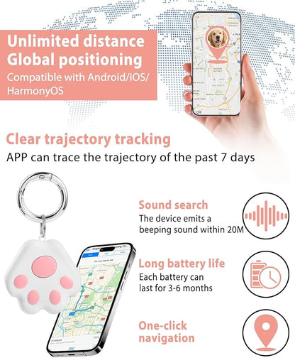 Pet GPS Tracker for Dog and Cat: Dogs and Cats Small Tracking Tag for Android and iOS with No Subscription No Fee - Smart Pets Trackers Waterproof Dustproof Extra Long Usage Life of 180 Days