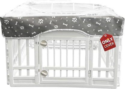 PJYuCien Dog Playpen Mesh Top Cover, Fits 36 Inch 4 Panels Regular Square Plastic Exercise Pet Pen, Adhesive Tape Connections, Grey paw(Note: Cover Only, Fence Not Included)