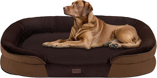 Dwanton Orthopedic Dog Bed for Extra Large Dogs with Gel Memory Foam, Waterproof Dog Sofa, Washable Pet Bed with Four Sided Bolster Cushion, Removable Cover & Non-Slip Bottom, 45", Brown