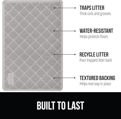 GORILLA GRIP Cat Litter Box Mat, Water Resistant, US Designed Kitty Litter Trapping Mats, Easy to Clean, Scatter Control, Less Mess and Clean Floors, Kitten Supplies for Indoor Cats, 30x20 Light Gray