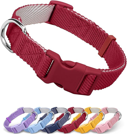 Dynmeow Soft and Breathable Cotton Dog Collar, Durable Adjustable Heavy-Duty Pet Collar with Quick-Release Buckle, Lightweight for Sensitive Skin for Large Dogs, Red, L