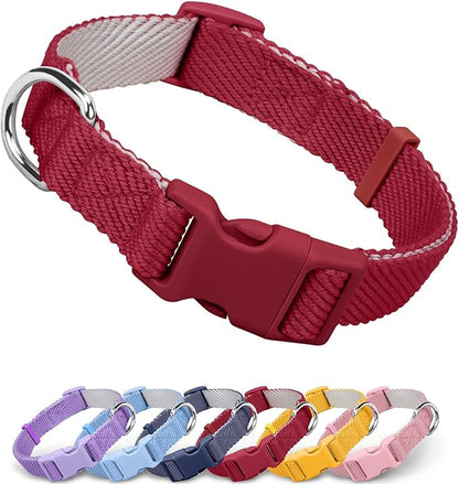 Dynmeow Soft and Breathable Cotton Dog Collar, Durable Adjustable Pet Collar with Quick-Release Buckle, Lightweight for Sensitive Skin for Puppies and Extra-Small Dogs, Red, Xs