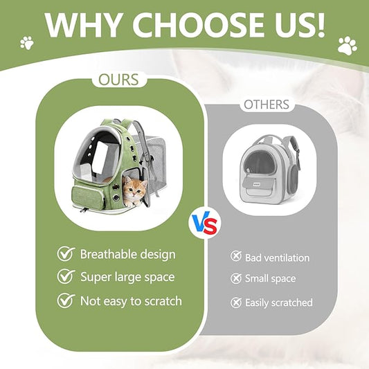 Expandable Cat Backpack Carrier, Breathable Cat Bubble Backpack for Kitty & Small Dog up to 18lbs, Large Space Cat Carrier Backpack, Foldable Airline Approved Carrier for Travel (Green)