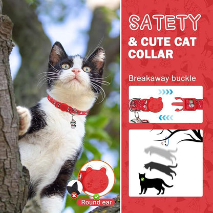SCENEREAL Christmas Cat Collar Breakaway with Bell and Bowtie, 3 Pack Adjustable Cute Kitten Collars with Snowman, Gingerbread Man, Xmas Tree Pattern,Pet Collars for Girl Boy
