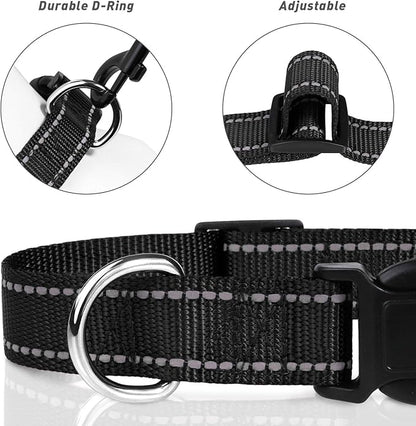TagME Reflective Nylon Dog Collars, Adjustable Classic Pet Collar with Quick Release Buckle for Puppy, Black 3/8" Width