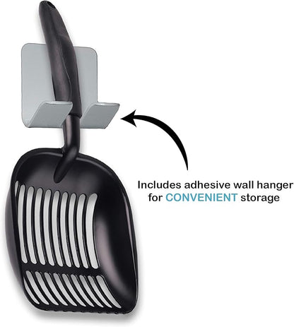 Pets First Cat Litter Scooper - Ergonomic & Easy Grip Design Deep Cleaning with A Non-Stick & No Residue Build-Up – Solid Aluminum, Waterproof - Bonus Hook - 1.75 x 13.25 x 5