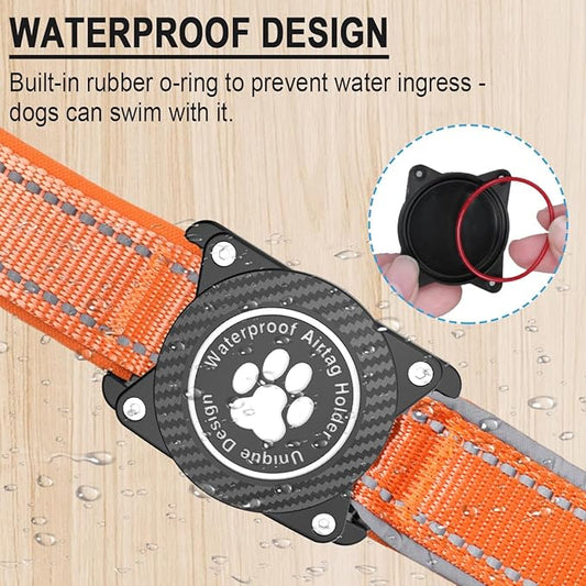 Airtag Dog Collar with Waterproof Air Tag Holder, Luminous Reflective, Soft Padded, Adjustable Nylon Pet Collar for Small Medium Large Heavy Duty Dogs,Orange, XL