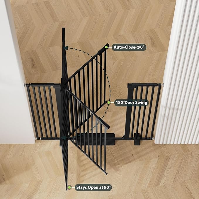 51'' Extra Tall Cat Gate 30-49.2'' Wide for Doorways Hallways, Pressure Mounted Pet Barrier Dog Gates No Drilling Auto Close, Cat Fence Indoor Climb Proof (Black)