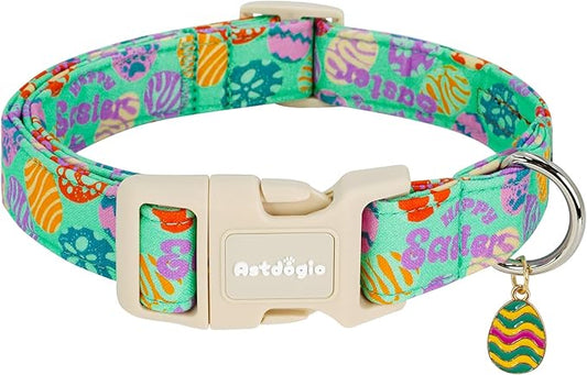 Easter Dog Collar for Small Dogs, Adjustable Green Small Dog Collar with Colorful Eggs Pattern, Cute Easter Dog Collars Girl Boy Collar for Dogs -S