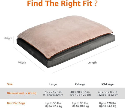 Amazon Basics Washable Dog Bed with Cooling Gel Memory Foam, Pressure-Relief Supportive Design, Anti-Slip Bottom, Machine Washable Removable Cover, Extra Large (40" x 30"), Grey