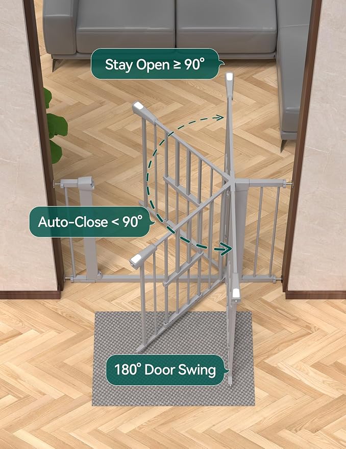 BABELIO 36 Inch Extra Tall Baby Gate with Cat Door, 29-40" Metal Pet Door for Stairs, Doorways, House, Auto Close, Easy Walk Thru, Gray