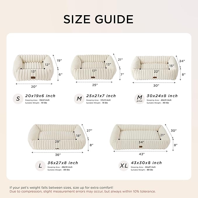 Bedsure ComfyFleece™ Cute Dog Beds Large Sized Dog - Washable Furry Pet Beds, Rectangle Orthopedic Corduroy Fleece Puppy Beds with Removable Zipper Cover, 36x27x8 inches,Night Blue