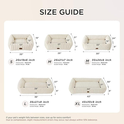 Bedsure ComfyFleece™ Cute Dog Bed for Small Dogs & Cats - Washable Furry Cat Beds, Rectangle Orthopedic Corduroy Fleece Puppy Beds with Removable Zipper Cover, 20x19x6inches, Cream