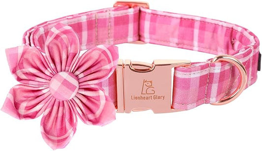 Lionheart Glory Dog Collar, Pink Dog Collar with Flower, Cute Floral Pattern Pet Collar Adjustable Pet Collar for X-Large Dogs