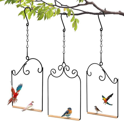 3 Pcs Hummingbird Swings and Perches Wild Bird Swing Metal Frame with 3 Hanging Chain and Wooden Dowel Hummingbird Swings for Outdoors Hanging, Outdoor, Trunk, Lawn, Patio, Garden, 3 Styles