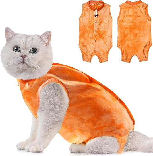 Avont Cat Recovery Suit - Kitten Onesie for Cats After Surgery, Cone of Shame Alternative Surgical Spay Suit for Female Cat, Post-Surgery or Skin Diseases Protection -Tie-dye Orange(S)