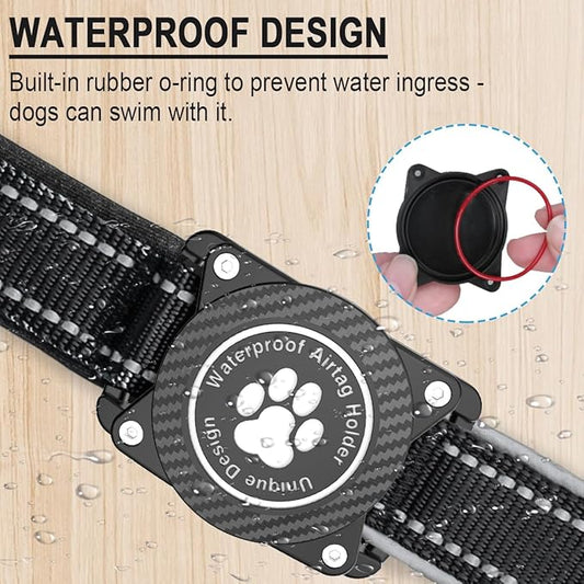 Airtag Dog Collar with Waterproof Air Tag Holder, Luminous Reflective, Soft Padded, Adjustable Nylon Pet Collar for Small Medium Large Heavy Duty Dogs,Black, L