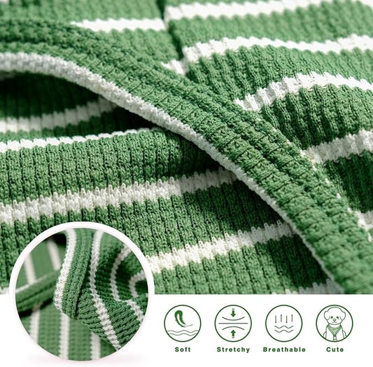 Dog Clothes, Stripe Dogs Shirts for Small & Medium Breeds, Pet Tank Top, Breathable Waffle Fabric Puppy Outfit, Shirt for Chihuahua, Yorkie, Dachshund, Corgi (Green, Large)