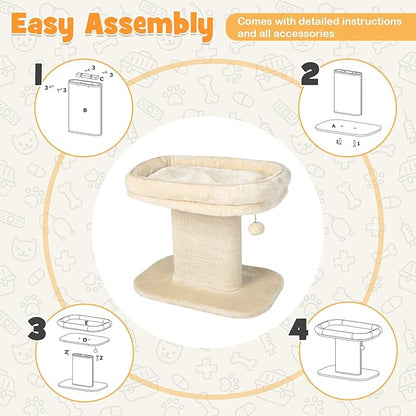Tangkula Cat Tree for Indoor Cats, 2-Tier Cat Tower with Top Perch & Sisal Scratching Panel & Jingling Fur Ball Toy, Cozy Cat Bed with Scratching Post, Modern Small Kitten Activity Center (Beige)