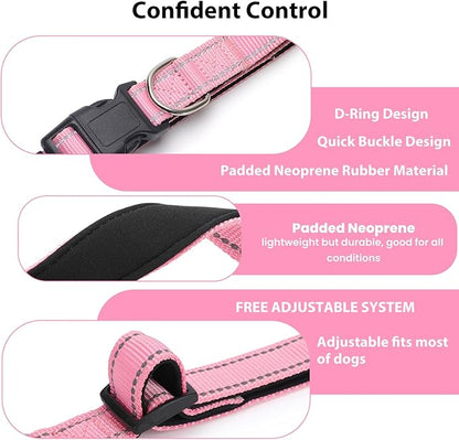 Reflective Dog Collar Padded with Soft Neoprene Breathable Quick Release Basic Dog Collars for Medium Dogs Pink Girl