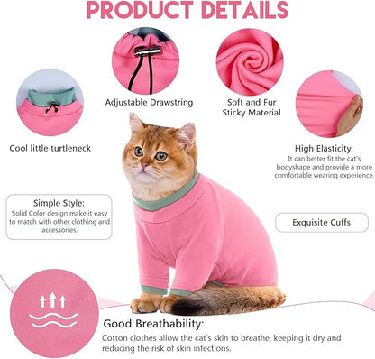 Sticky Cat Clothes Stretchy, Sphynx Hairless Sweater & Pajamas for Cats only, Soft Cat Onesie for Cats After Surgery Female Male & Hair Loss Prevention, Pink S