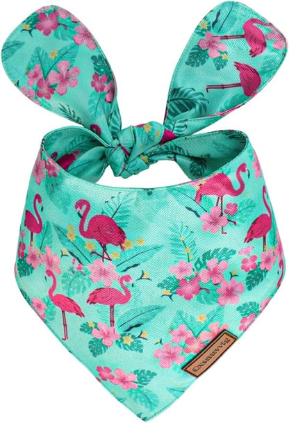 Luxury Double-Layer Dog Birthday Bandana – Handmade, Silk-Soft Polyester for All Dog Sizes | Birthday & Party Outfit | Gift-Ready Pet Accessory(Blue Flamingo,Medium)