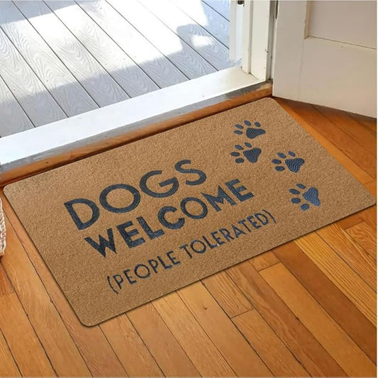 Assaoy Dogs Welcome People Tolerated Doormat Dog Welcome Funny Door Mats Outside Coir Doormat for Home Entrance,Front Floor Rubber Mat Indoor Outdoor Christmas mats Heavy Duty Backing Patio 30”x18 in