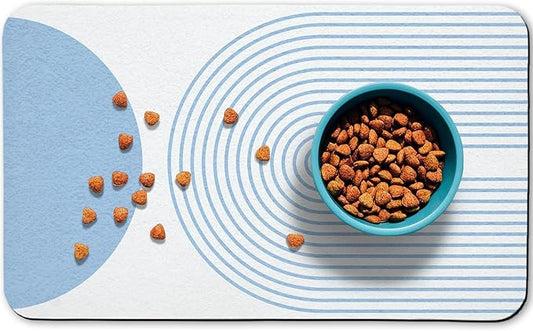 Dog Food Mats for Floors Waterproof, Cat Water Bowl Mats Pet Feeding Absorbent Mat Placemats for Food and Water Blue Bohemia 17 * 30 inch