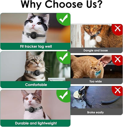 GPS Tracker, Waterproof Pet Tracker for Cats, Cat GPS Tracker Collar with Safety Elastic Buckle, Compatible with Apple Find My App (Only iOS), No Monthly Fee (Black Tracker, Cat Collar)