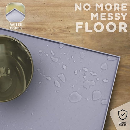 Dog Food Mat - Raised Edges Dogs Mat for Food and Water Prevent Spill, Waterproof Cat Food Mats Protect Floors, Easy Clean Dog Bowl Mats for Food and Water, Silicone Pet Food Tray