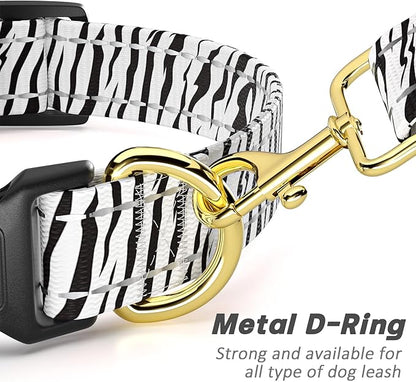 Reflective Dog Collar for Large Dogs, Cute Boho Adjustable Heavy-Duty Nylon Puppy Collar for Boy and Girl Female, Soft Pet Accessories with Quick Release Buckle, Stylish Zebra Print