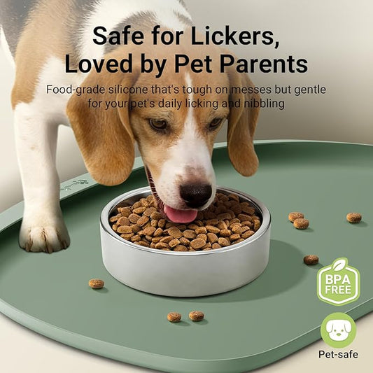 DownyPaws Dog Food Mats for Floors Waterproof, BPA Free Silicone Dog Bowl Mat, Non-Slip Pet Feeding Mat with High Raised Edge, Cat Placemat for Messy Drinkers, 24"×17", Sage