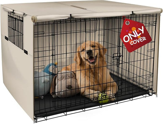 Explore Land 48 inches Dog Crate Cover Heavy Duty Polyester Pet Kennel Sunshade Universal Fit for Wire Cage (Light Tan)